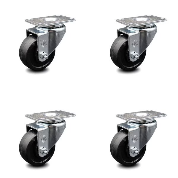 3 Inch Soft Rubber Wheel Swivel Top Plate Caster Set, Service Caster, Mfr#: SCC-20S314-SRS-TP2-4